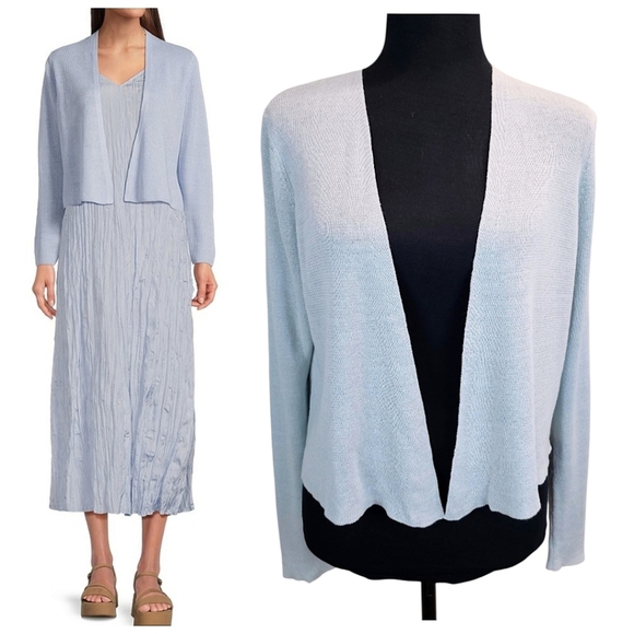 Eileen Fisher Womens Organic Linen Blend Open Front K It Cardigan XS Light Blue - Picture 2 of 13